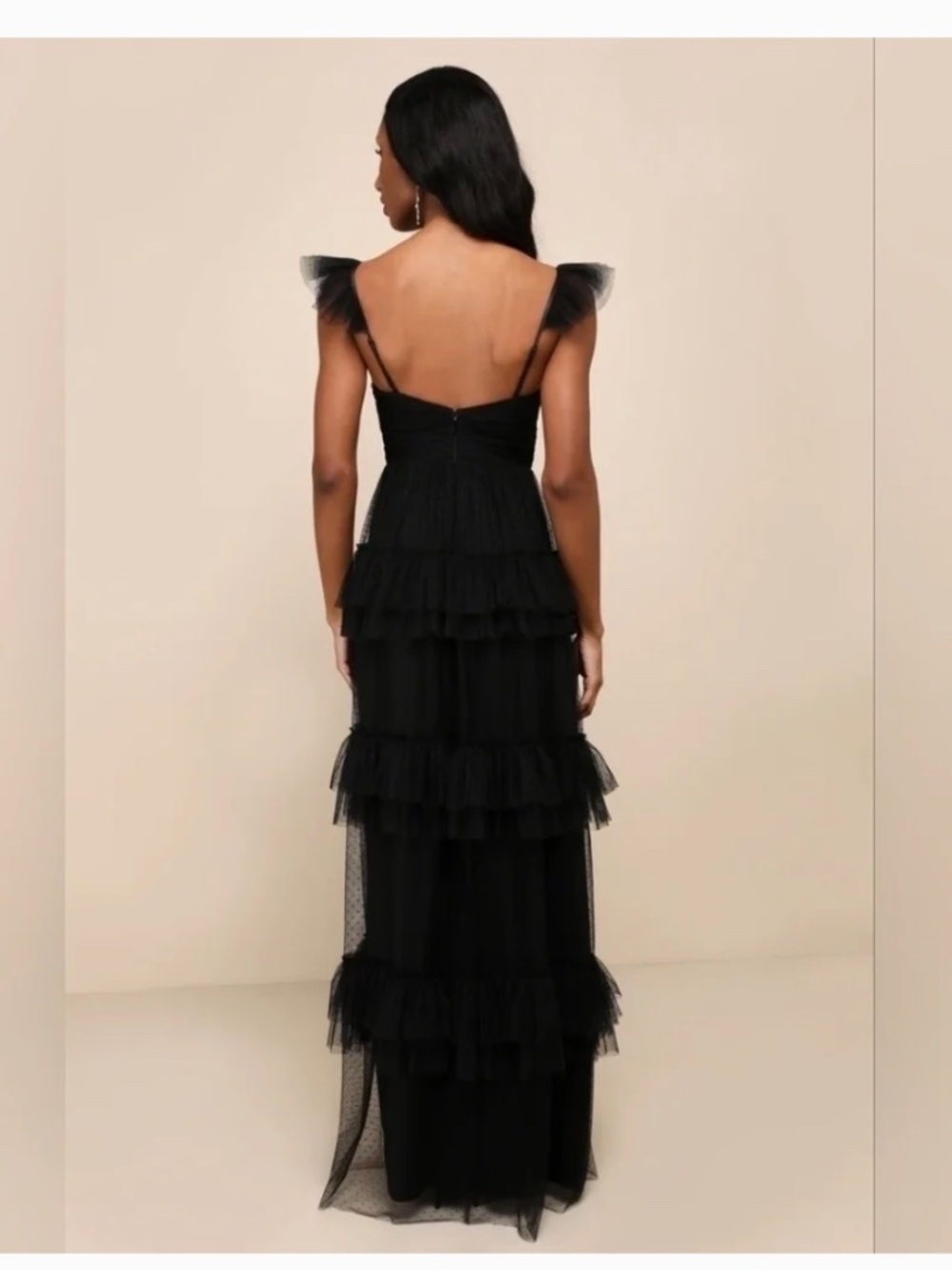 NWOT Lulus Pure Radiance Black Mesh Swiss Dot Tiered Maxi Dress M - Picture 4 of 4